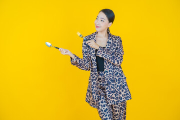 Sticker - Portrait beautiful young asian woman smile with spoon and fork