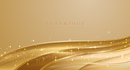 Abstract luxury gold background with golden wave lines and shining dots.