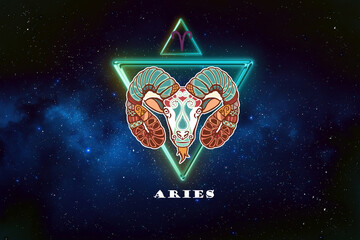 aries horoscope sign in twelve zodiac with galaxy stars .