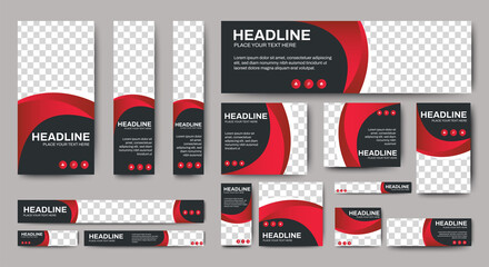 Wall Mural - set of creative web banners of standard size with a place for photos. gradient black and red. busine