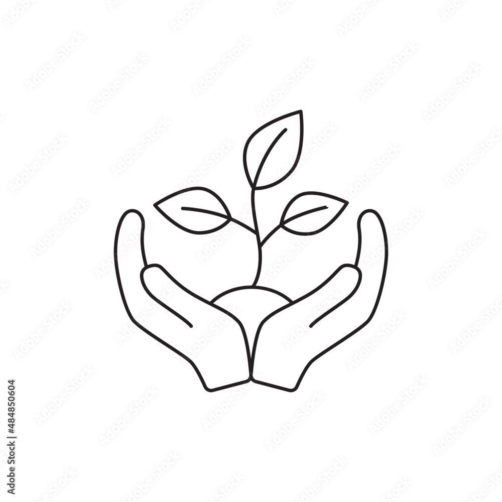 Hand holding plant icon. Hand with plant growth line style icon, style  isolated on white background Stock Vector | Adobe Stock