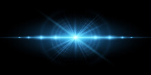 Modern Light Effect Isolated On Black Background. Vector Bright Flash For Your Project. Lens Flare And Glare. Blue Rays. Explosion Star With Sparks. EPS 10