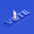 3D Vote Text With Indian Voter Hand On Blue Background For Election Commission.