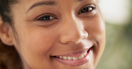 Poster - Young, confident and smiling. Cheerful young woman smiling and looking content. Headshot of confident smiling millennial.  