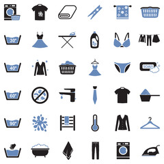 Laundry Washing Icons. Two Tone Flat Design. Vector Illustration.