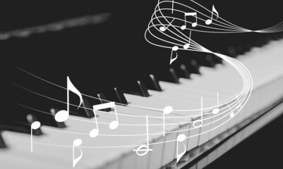 Sticker - Piano keyboard background. Piano keys with lights