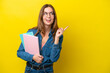 © luismolinero - Young student caucasian woman isolated on yellow background intending to realizes the solution while lifting a finger up