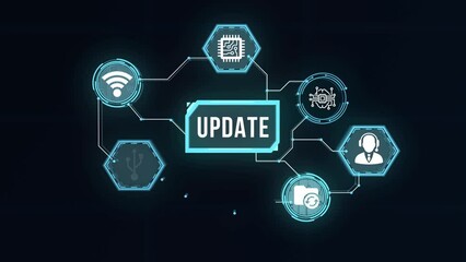 Internet, business, Technology and network concept. Update software computer program upgrade. Virtual button.