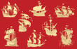 vector set of vintage ships in the style of medieval engraving	
