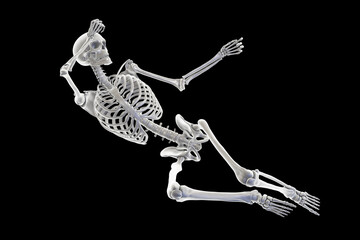 Sticker - Human skeleton in a bad feeling unconsciousness position, conceptual 3D illustration