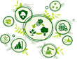 Sustainable forest management and reforestation vector illustration. Green concept with icons related to forrest conservation / forestry, lumber, logging or timber industry / plantation ecosystem.