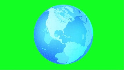 spinning planet earth isolated on green background for chroma key. rotating the globe for news, pres