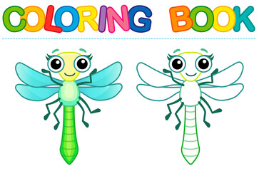 Wall Mural - Vector coloring Insect for children coloring book. Funny dragonfly in a cartoon style