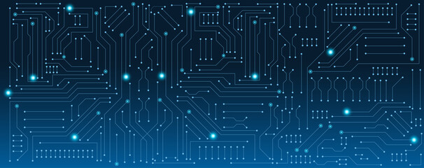 Wall Mural - circuit board electronic or electrical line on blue engineering technology concept vector panorama b