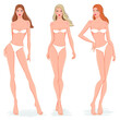 © Shorena Tedliashvili - Fashion models posing, vector illustration. Women body templates. Nine head fashion female colored croquis with face and hairstyle, vector set.