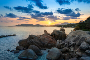 Wall Mural - Grandfather and grandfather rock (Hin Ta and Hin Yai Rocks) on the Lamai Beach, Koh Samui, Thailand.