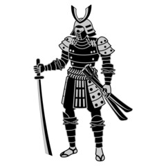 Sticker - clip art of samurai with silhouette design