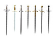 Collection of medieval fantasy swords. 3D rendering isolated on white background.