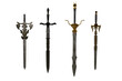 4 different medieval swords isolated on white. 3D illustration.