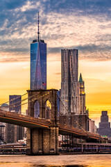 Wall Mural - Brooklyn Bridge at sunset viewed from Brooklyn Bridge park