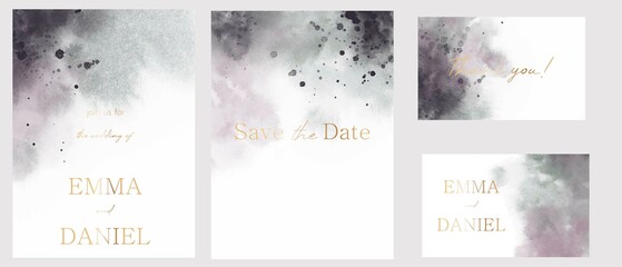 Wall Mural - Set of vector watercolour universal backgrounds with  copy space for text. Wedding invitation template