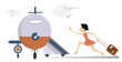 © bigmen - Young woman in the airport illustration. Scurrying young woman with suitcase trying does not miss the flight isolated on white