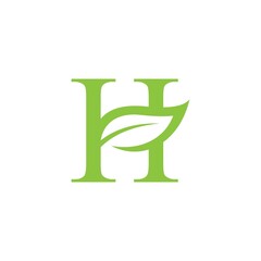 Wall Mural - Initial Letter H Logo with leaves vector.