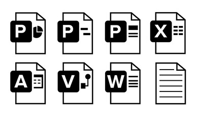 Leinwandbilder - Set of Document File Formats and Labels icons. Vector illustration. Line icon.