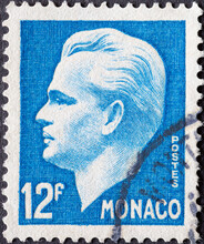 Monaco - Circa 1951: A Postage Stamp From Monaco , Showing A Portrait Of Prince Rainier III
