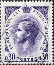 Monaco - Circa 1969: A Postage Stamp From Monaco , Showing A Portrait Of Prince Rainier III