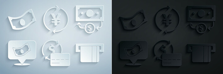 Poster - Set Credit card, Stacks paper money cash, inserted, Coin with Yen and icon. Vector