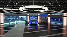 Virtual TV Studio Set. Green Screen Background. 3d Rendering