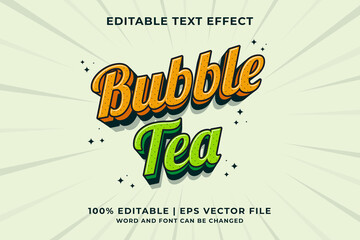 Sticker - Editable text effect - Bubble Tea 3d Cartoon Cute template style premium vector