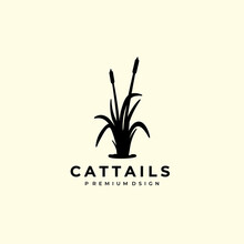 Cattails, Logo, Vector, Illustration, Design, Minimalist, Natural, Flower, Industry, Art, Beautiful, Floral, Green, Graphic, Label, Wetland, Black, Wild, Environment, Flora, Symbol, Cattail
