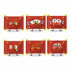 Poster - Red paper roll chinese cartoon character with sad expression