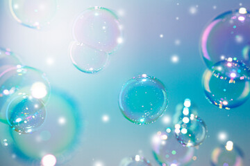 Poster - Beautiful Colorful Transparent Soap Bubbles Background	
