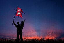 Father And Son Hold The Flag Of Nepal