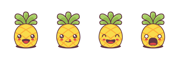 Sticker - vector pineapple cartoon mascot, with different facial expressions