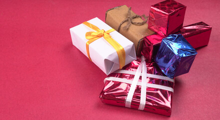 Gift box wrapping from craft paper the concept of handmade gift. Isolated background.