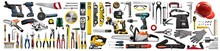Large Set Of Construction Tools On A White Background