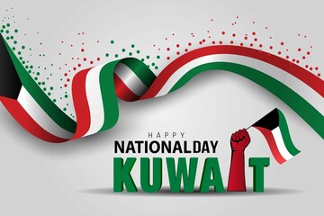 happy national day Kuwait holding hand with Kuwait flag. 3d letter vector illustration design