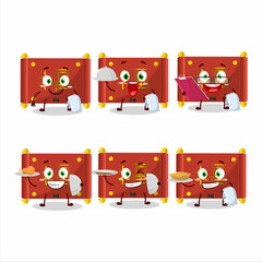 Poster - happy red paper roll chinese waiter cartoon character holding a plate