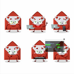 Wall Mural - Red love envelope Programmer cute cartoon character with