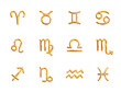 © y_free_art - Zodiac signs. Gold astrology symbols for horoscope template. Zodiac shiny metallic icons set isolated on white background for design.