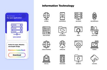 Wall Mural - information technology thin line icons set: social network, system backup, search, lan network, conn