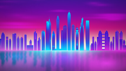 Wall Mural - retro wave background 80s. city 80s future retro synth illustration. beach poster futuristic backgro