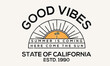 Good vibes graphic print design for t shirt, sticker, poster and others. Beach sunset vector artwork design.