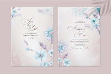 Wall Mural - Floral Wedding Invitation Template with Blue Flower