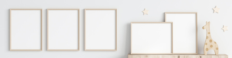 frame mockup banner, minimalist kids room mockup, 3d render