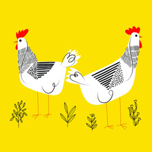 Cute And Funny Colorful Farm Rooster, Chicken,cock, Cockerel, Cartoon Vector Illustration.